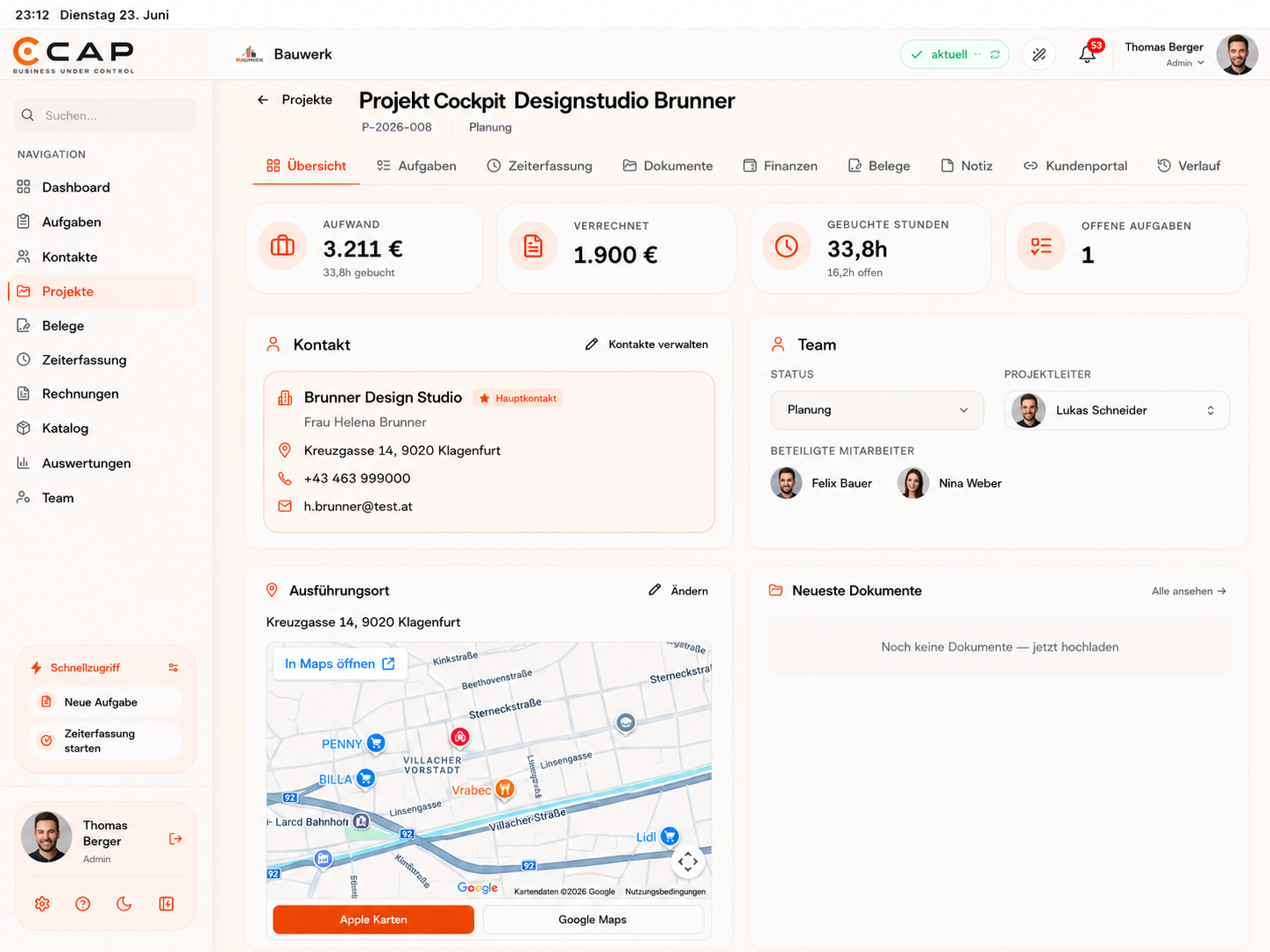Projektübersicht in CAP mit allen Projekten pro Mitarbeiter